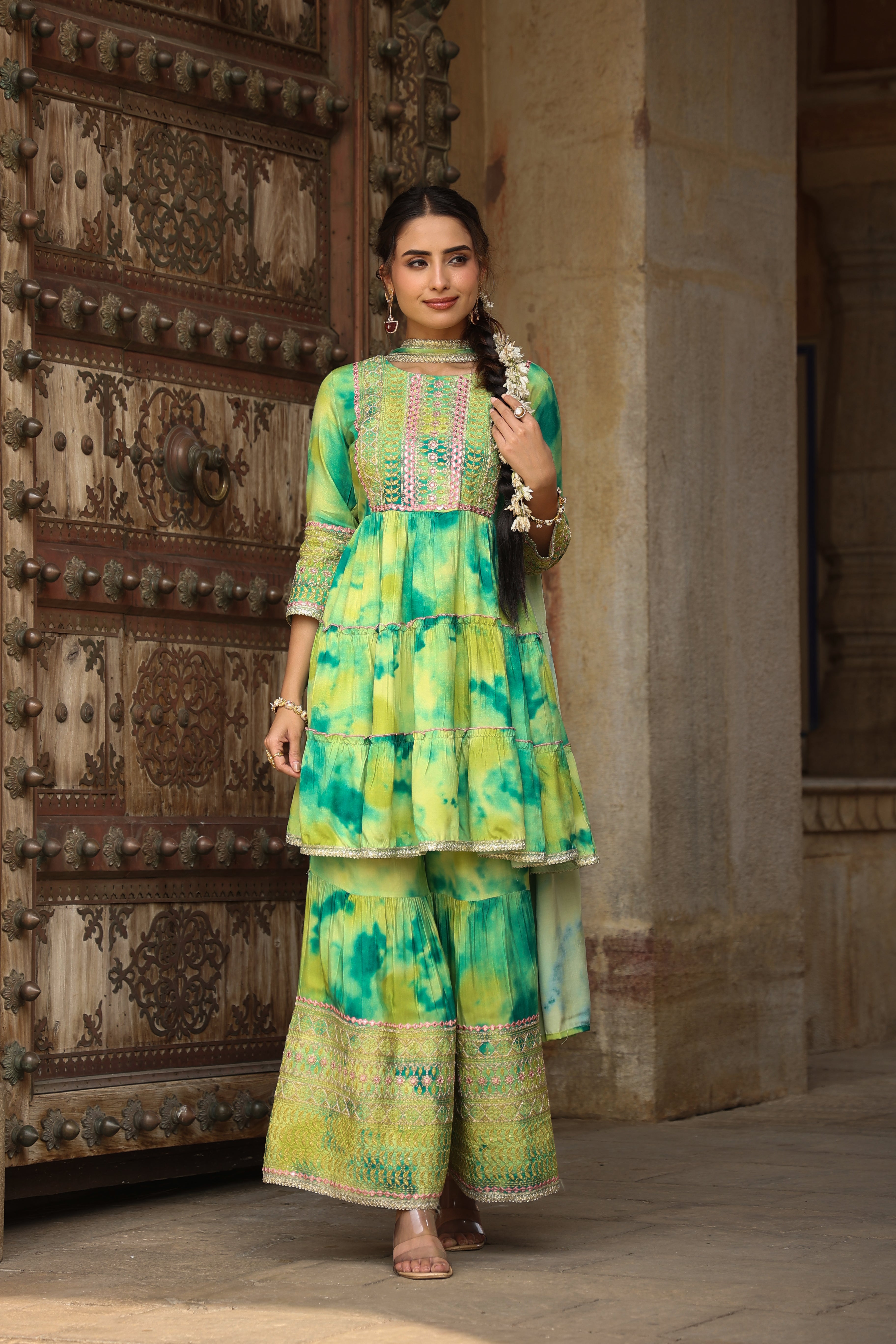 Green Tie Dye Sharara Suit