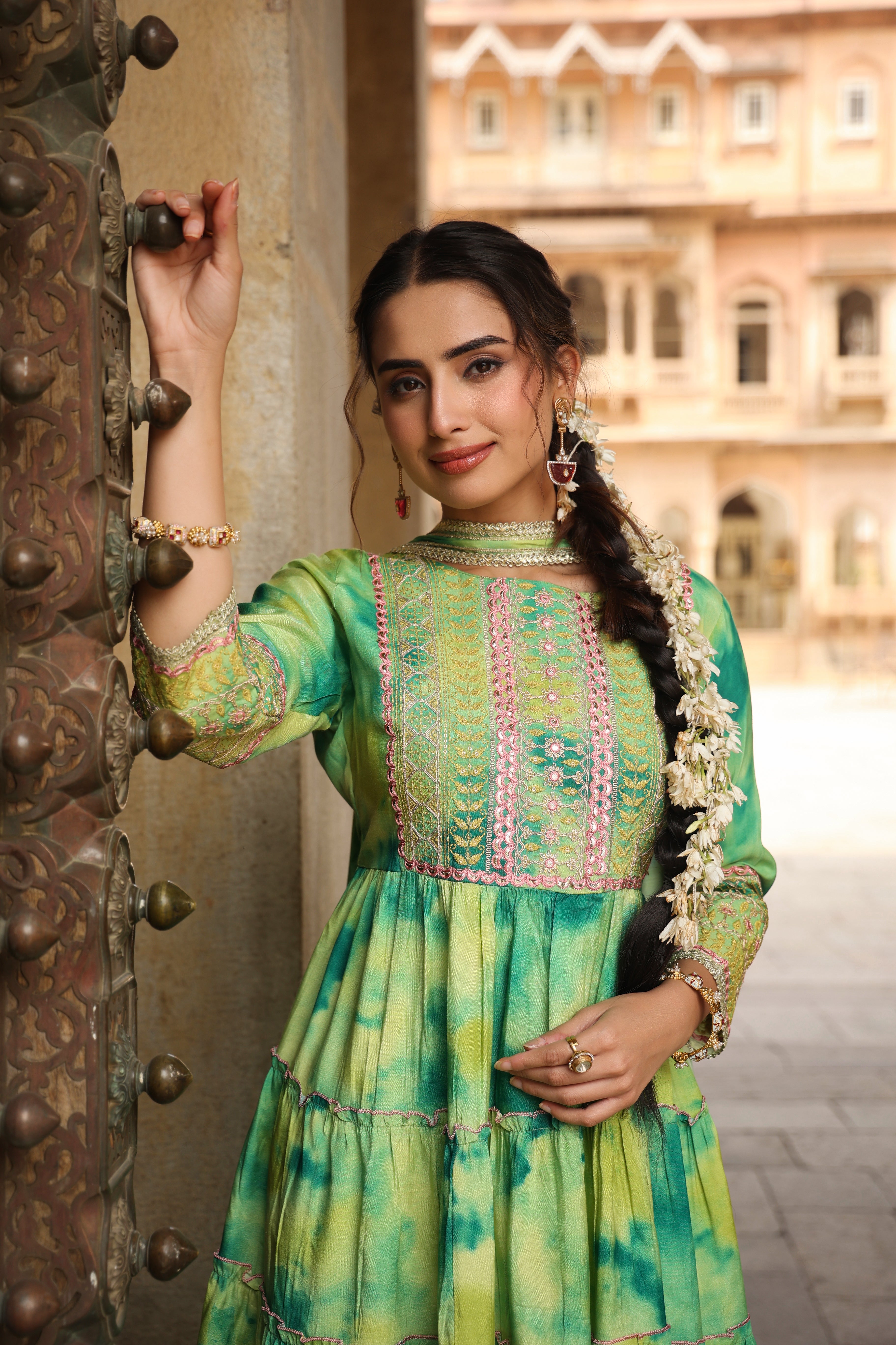 Green Tie Dye Sharara Suit