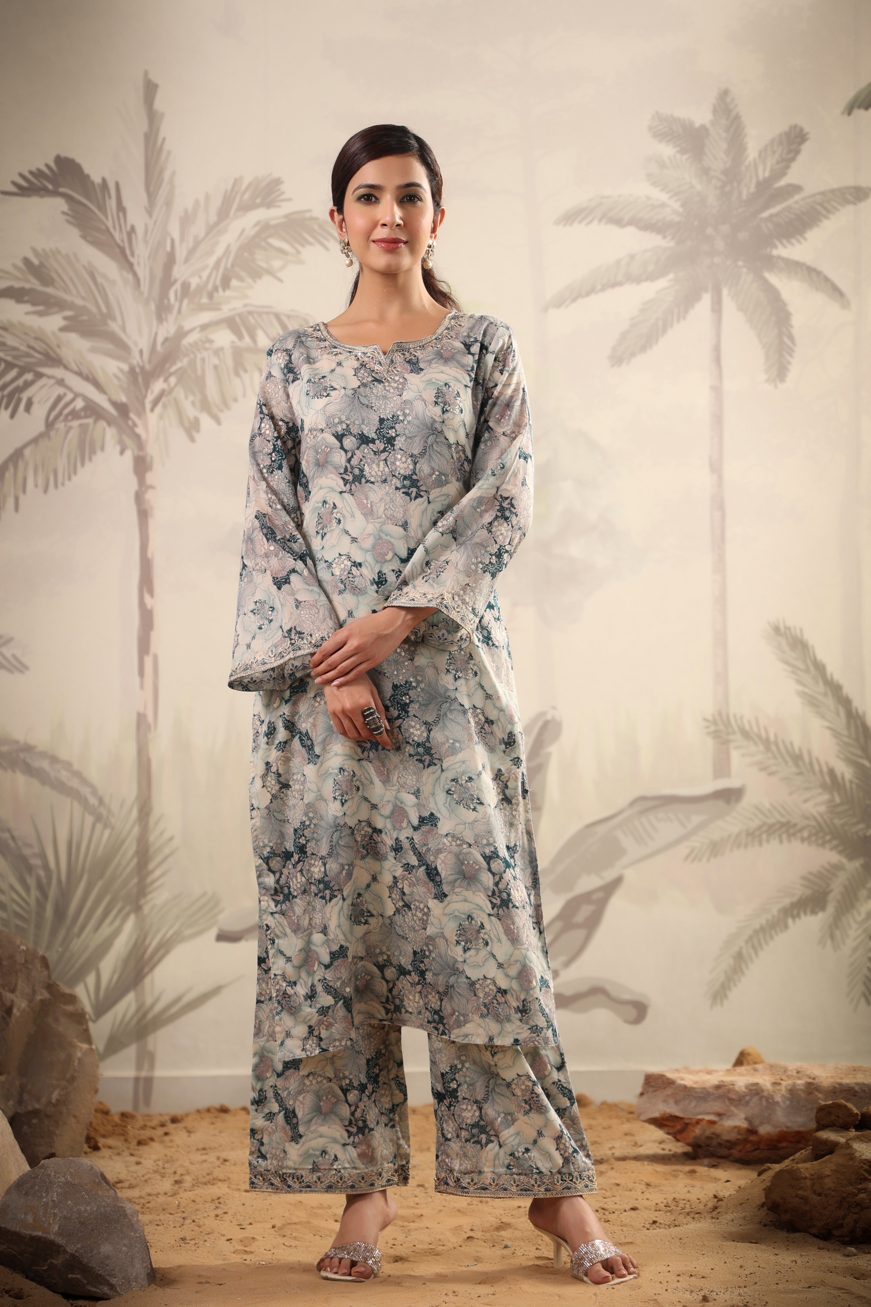 Aqua floral Kurti Set