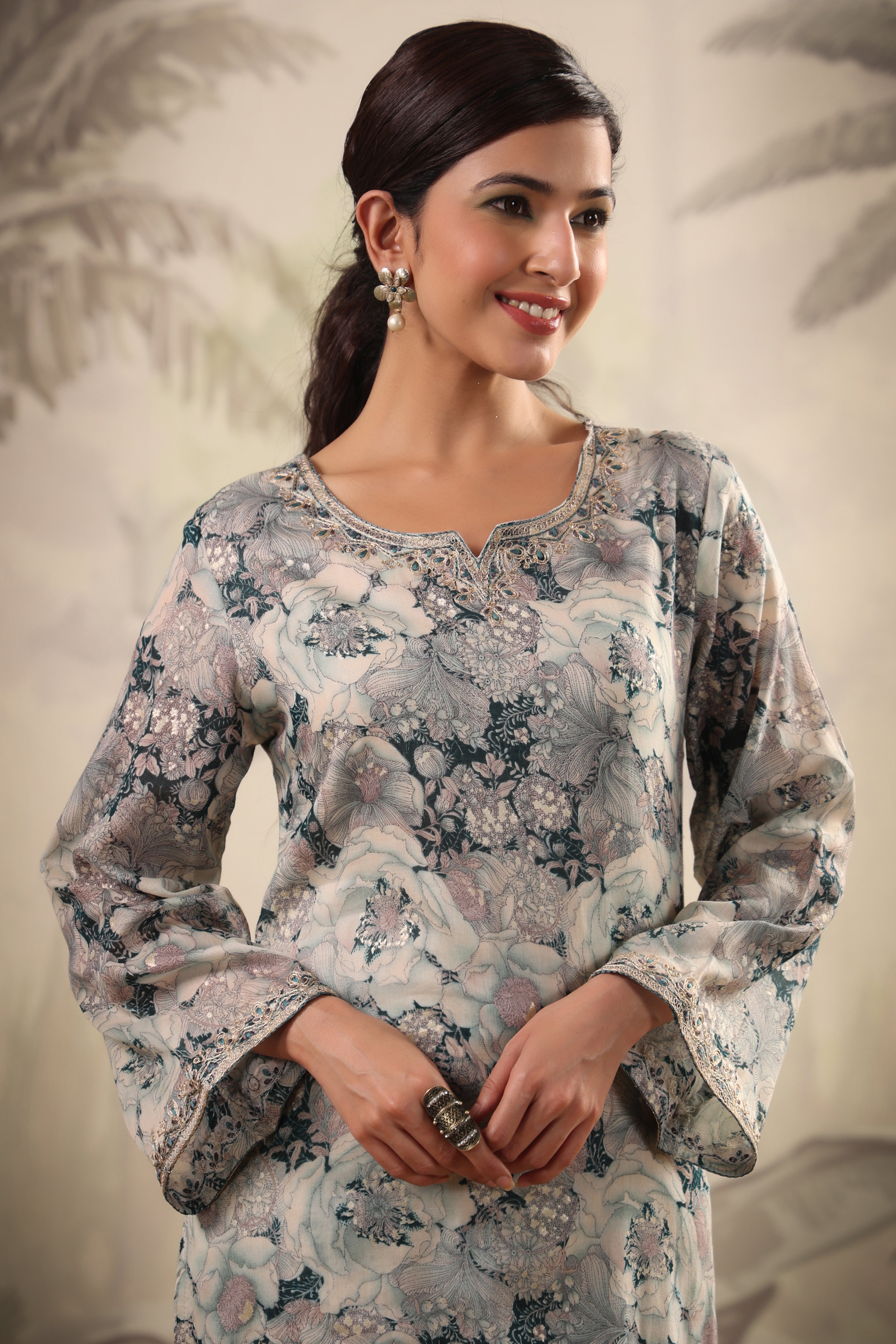 Aqua floral Kurti Set